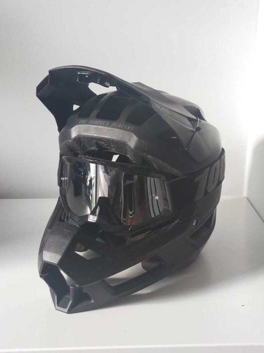 Kask 100% trajecta czarny + gogle 100% rozmiar s fullface mtb dh enduro