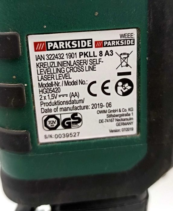 Laser krzyżowy PARKSIDE PKLL 8 A3 + statyw | 100% sprawny | bdb stan