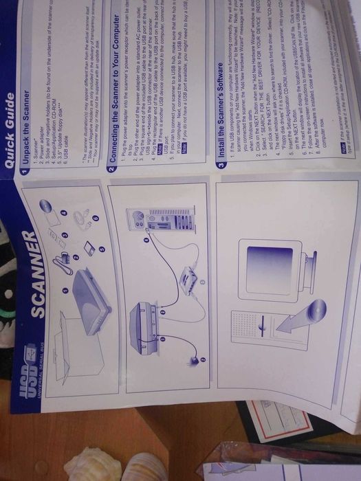 Instrukcja obsługi podłączenia skanera Plustek Quick Guide rozkładana