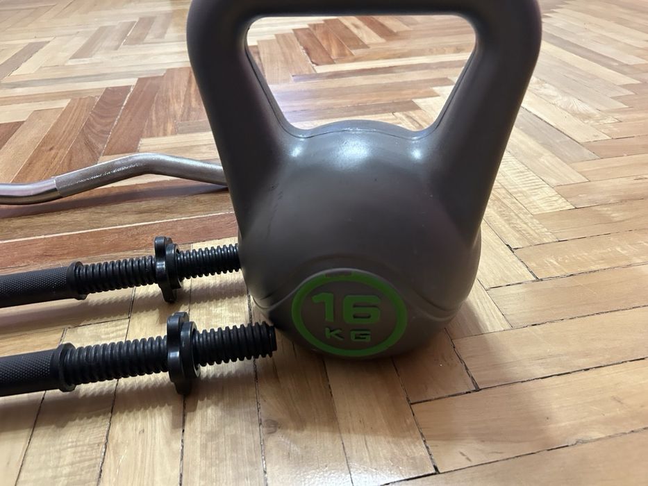 Комплект  Гиря 16 кг.  Гантели + Штанга розбірні з млинцями та ролик