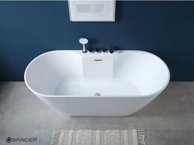 BRAIDER Akrylowa Wanna Wolnostojąca SUVERENIA z baterią 150 x 75 Biała