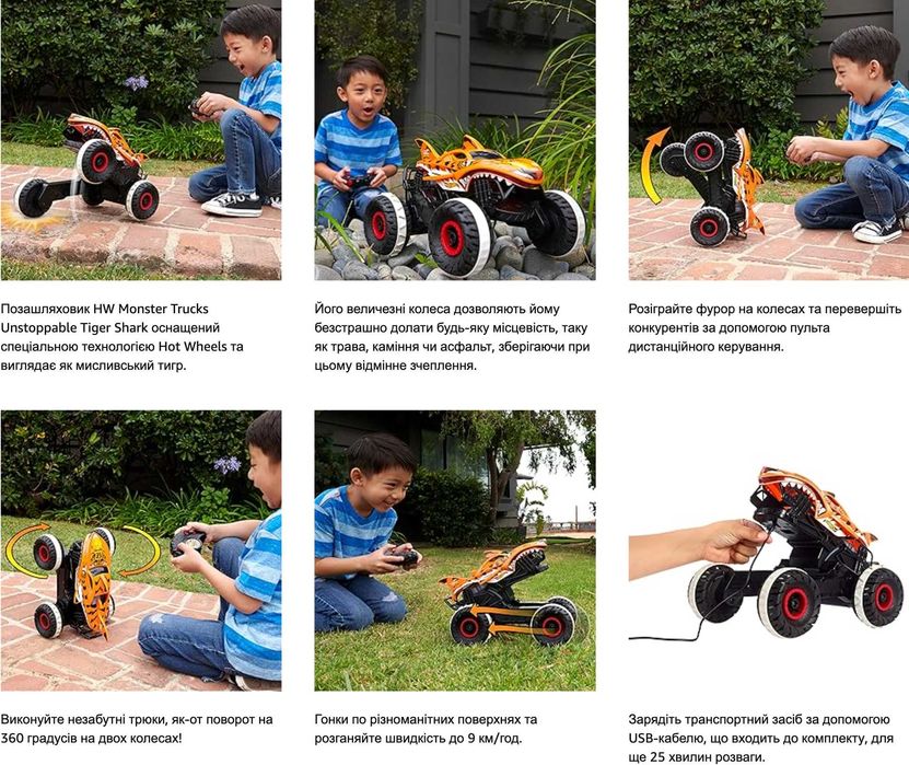Машинка на пульті 30 см Hot Wheels RC Monster Trucks Tiger Shark HGV87