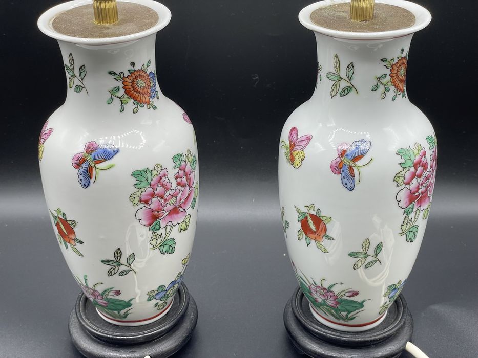 Par de candeeiros antigos em porcelana seculo XIX oriental