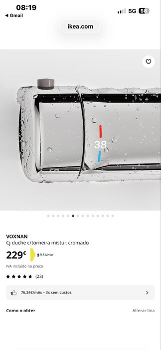 VOXNAN Cj duche c/torneira mistur, cromado