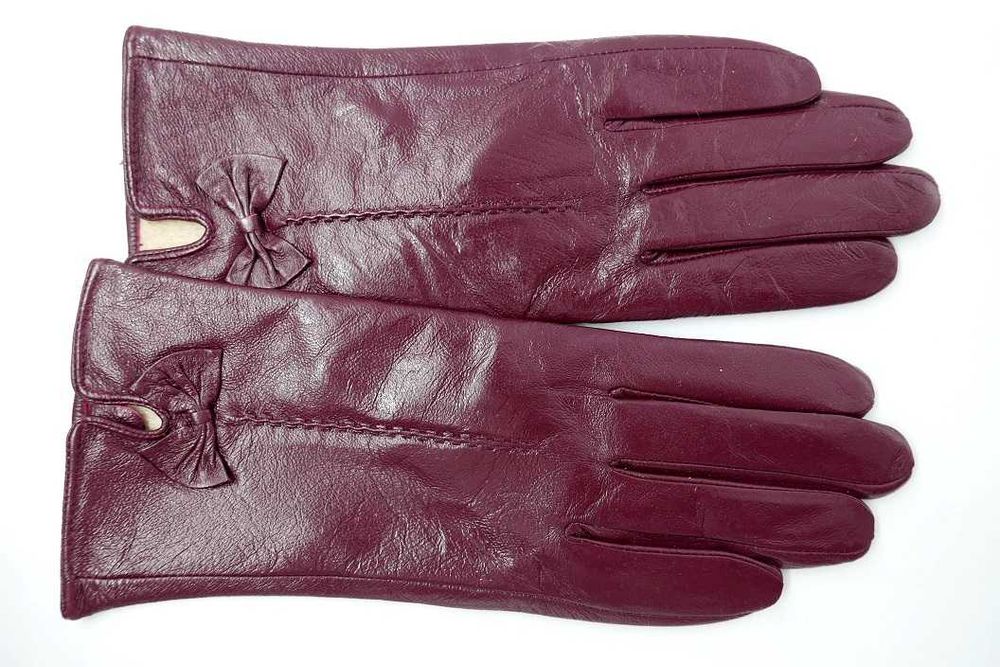 Rękawiczki Damskie Bordo Bordowe Skóra Skórzane XL nowe
