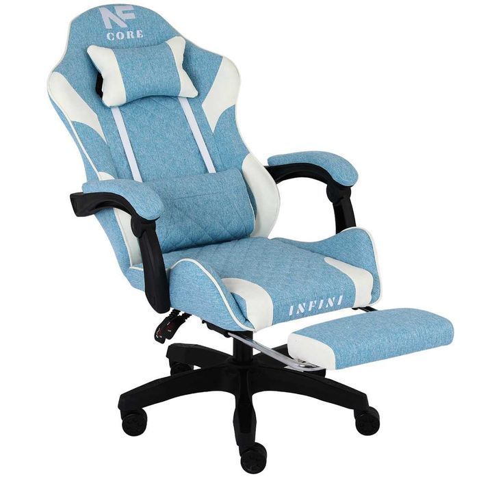 Fotel Gamingowy Infini Core Light Blue z Tkaniny i Podnóżkiem