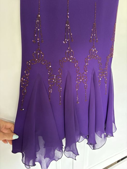 s.l. fashions petite na wesele do ślubu Sukienka fiolet Swarovski balowa wieczorowa 34 36 S XS
