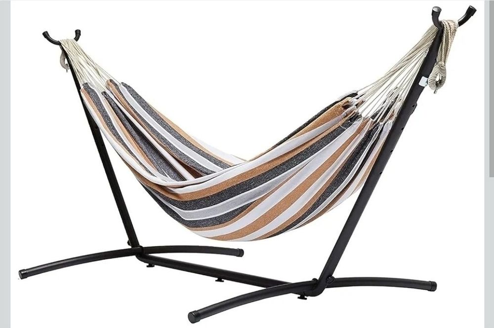Amazon Basics hamak materiałowy ze stojakiem, 117 x 300 x 100 cm