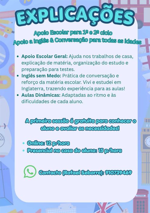 Explicações 1º/2º Ciclo e Conversação de Inglês – Azeitão e arredores