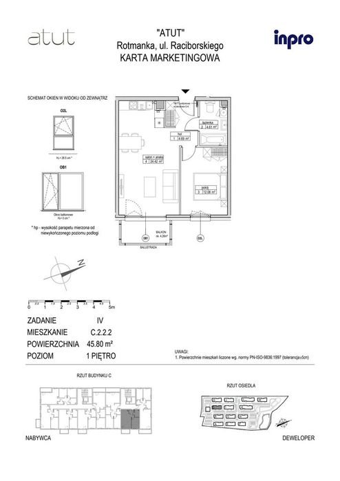2-pokojowe mieszkanie 45m2 + balkon Bezpośrednio