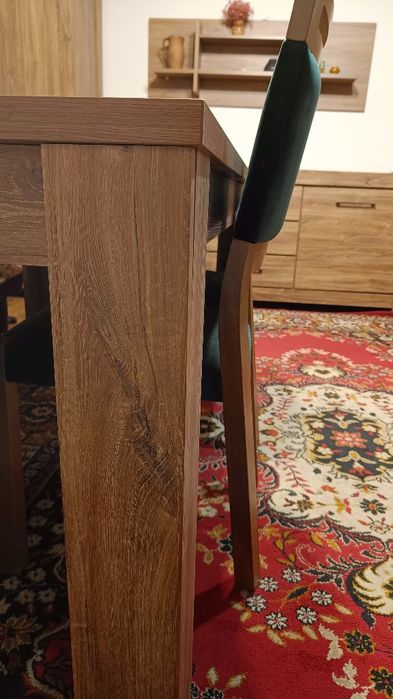 Do negocjacji jak nowy komplet BRW stół Gent i krzesła dąb starling welurowe 160/200/240x90 meble do salonu jadalni kuchni  butelkowa zieleń