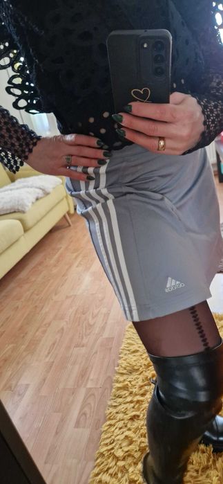 Stalowa szara spódnica dresowa Adidas 3 paski r. L