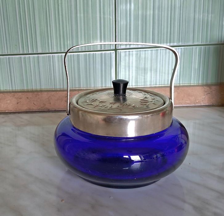 Вінтажна цукорниця ,кобальт,(синє скло)