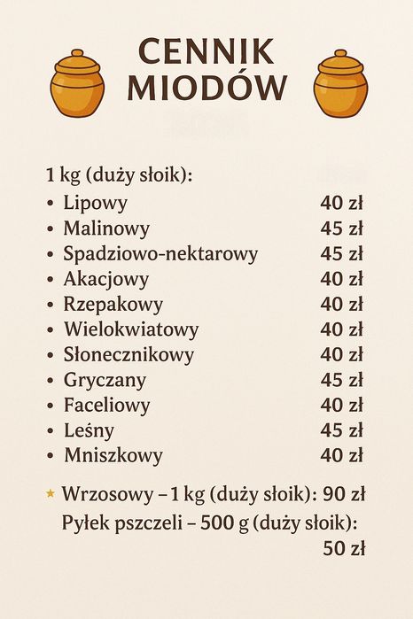 Miód naturalny 2025r 1kg Polskie miody prosto z pasieki