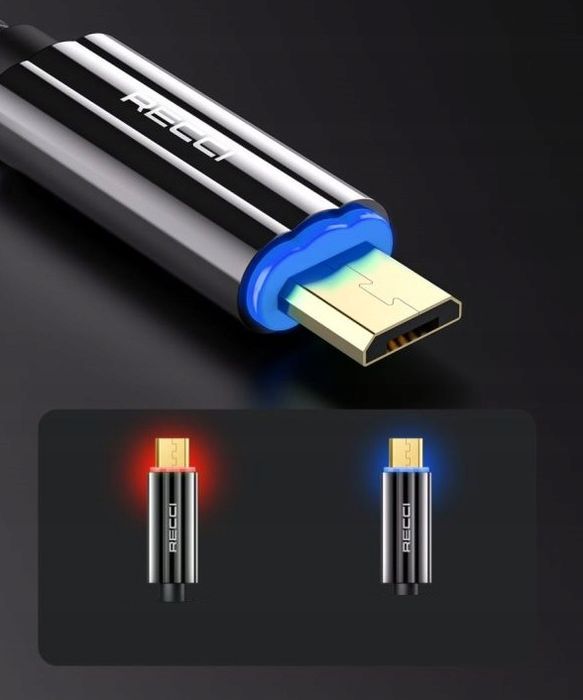 Podświetlany Kabel Micro Usb 2.4A 1M Wzmacniany Oplot Led Recci