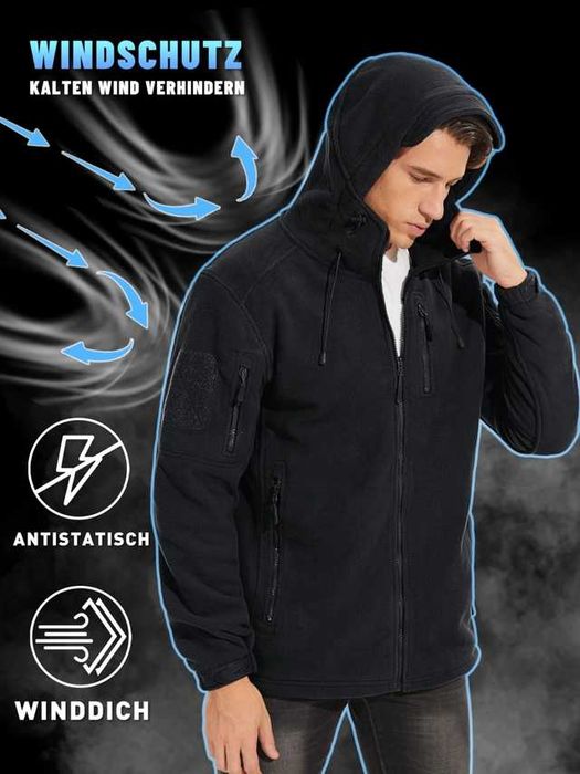 Толстовка флисовая тактическая с капюшоном на молнии Батал р.66 черная