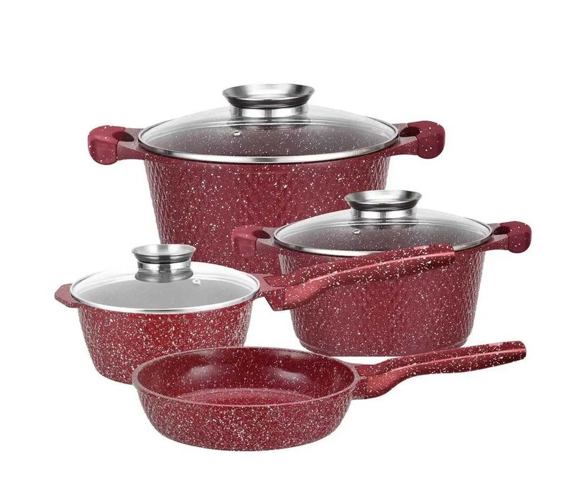 Набір каструль і сковорода ЧЕРВОНИЙ з гранітним антипригарним