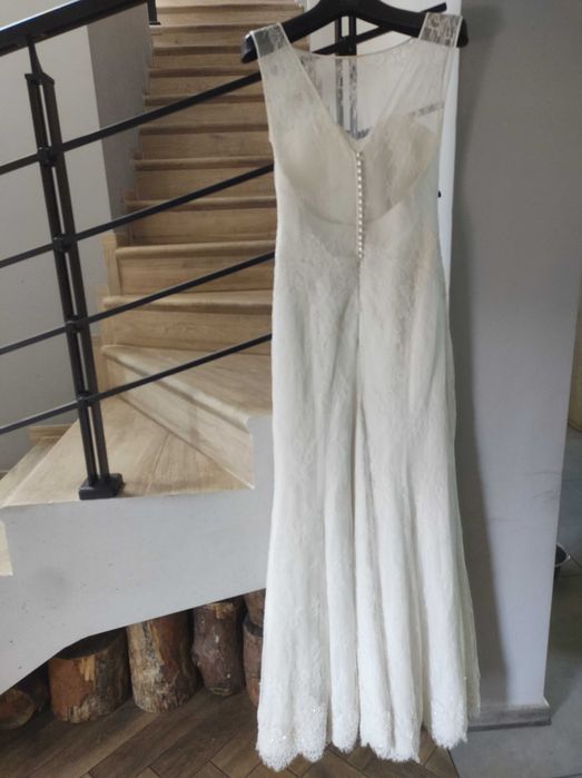 Suknia ślubna syrenka XS s koronkowa perelki