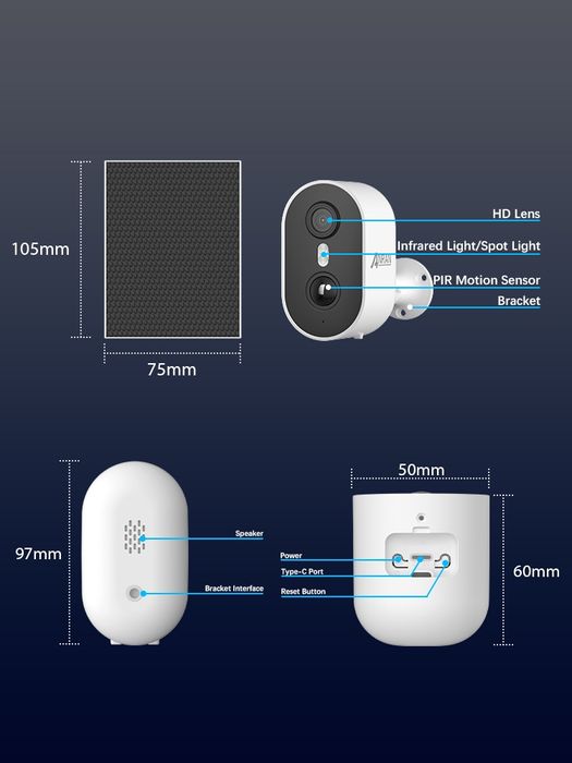 Anran C2  автономная WiFi поворотная камера с солнечной панелью 3 мп
