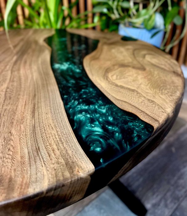 Stolik okrągły stół ława żywica loft drewno