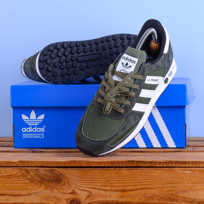 (2347) Кросівки Adidas LA Trainer хакі з білою підошвою (41-46)