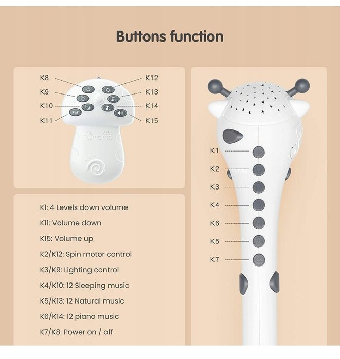 Karuzela żyrafa do łóżeczka projektor + pilot