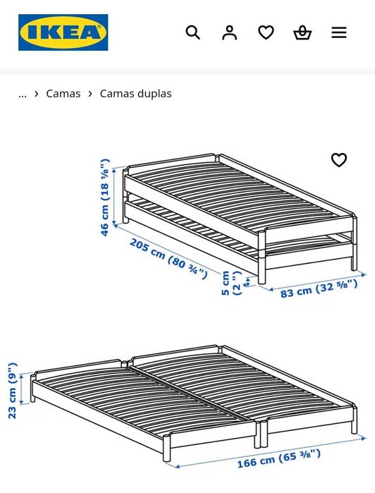 Cama Ikea solteiro dupla ou casal em pinho com colchão.