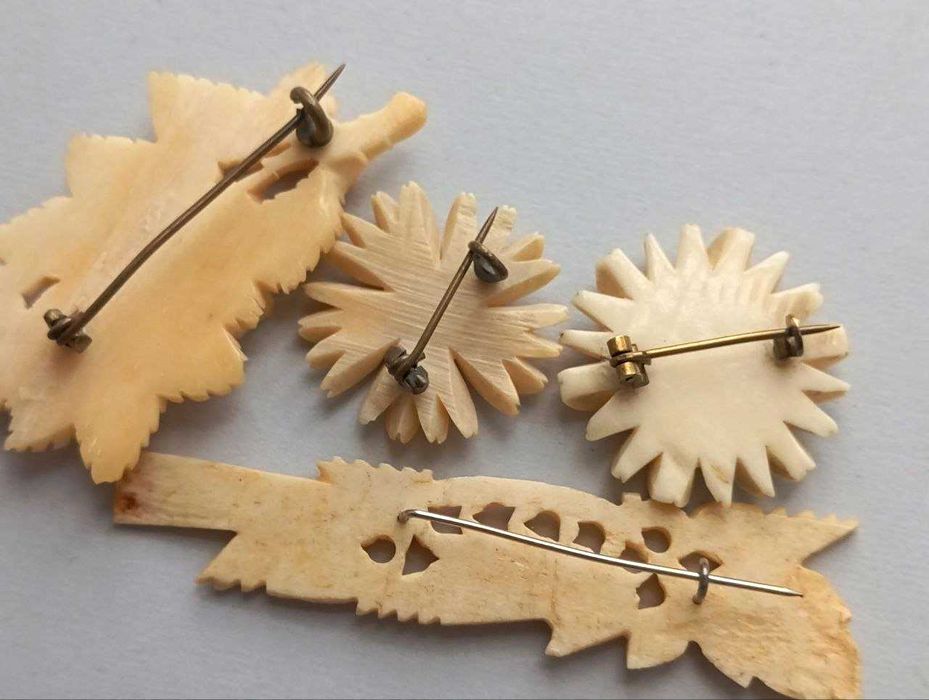 Резная кость браслет, серьги, клипсы, брошь, винтаж.