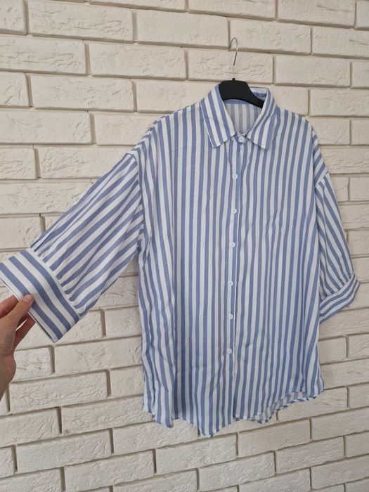 Biało-niebieska koszula w paski 100% viscose ozmiar XL 42 luźniejszy