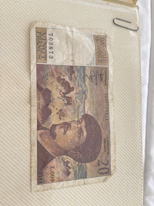 Nota de vinte francos franceses 1982