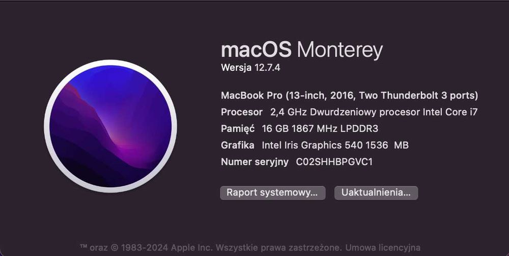MacBook Pro 13’ A1708 i7 2,4GHz 16GB 1T