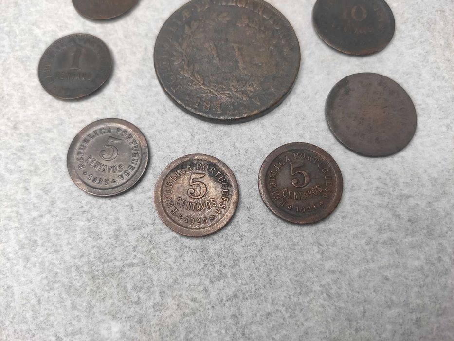 Conjunto de Moedas de 1, 4, 5, 10 centavos e XX Reis 1849