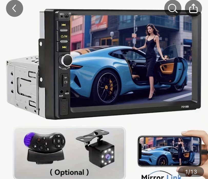 Автомагнітола 1din-великий екран, підтримка камери і смартфону - дешев