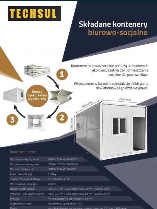 Kontener składany socjalny, na budowę, 14m2 BIURO pawilon magazyn