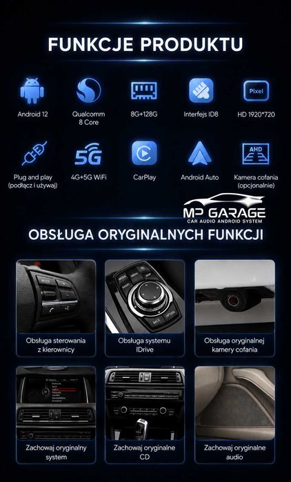 BMW F10 F11 NBT Android 12 CarPlay Android Auto 4G LTE 8GB 128GB GPS Montaż PL