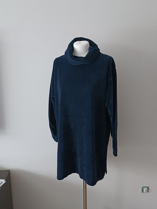 Bluza damska welurowa retro welur granatowa cotton Ulla Popken 44 46