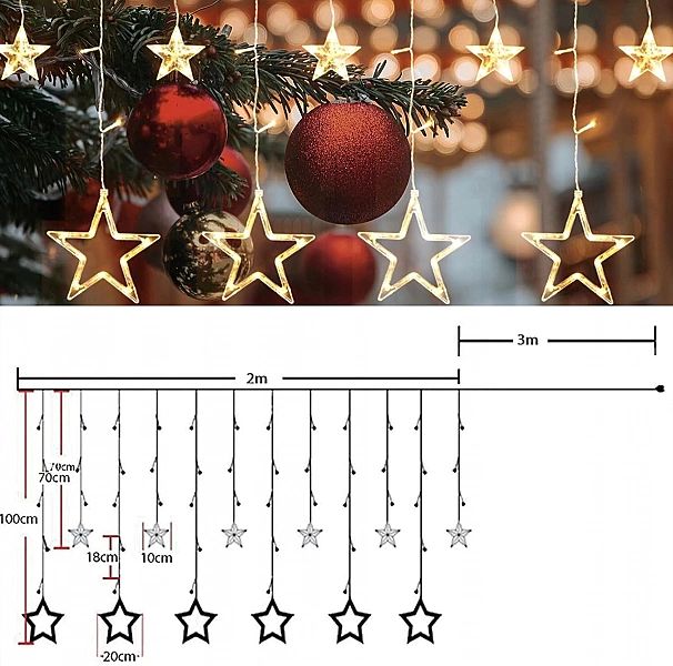 Kurtyna Świetlna Led Gwiazdki Lampki Gwiazdy Na Okno Girlanda Biały Ci