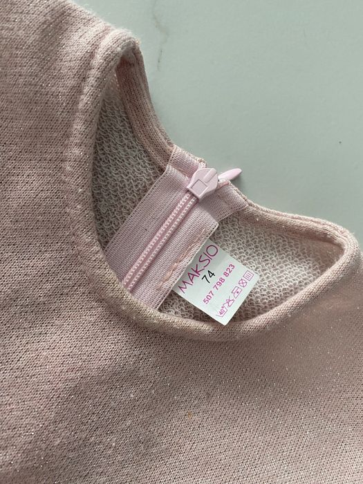 Sukienka z kokardą 74 różowo srebrna