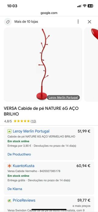 Cabide de pé (bengaleiro) vermelho - aço. Marca VERSA