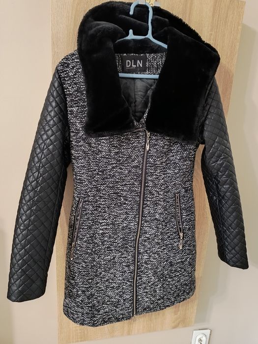 Płaszcz damski S, wełna + imitacja skórki