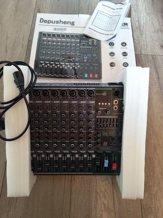 Depusheng PA8 Profesjonalny 8-kanałowy mikser audio kontroler DJ z 259 efektami DSP wejście Bluetooth odtwarzacz USB 48 V zasilanie phantom