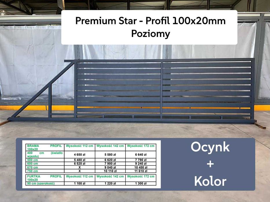 Brama przesuwna z poziomym profilem 100x20 mm 4m PRODUCENT