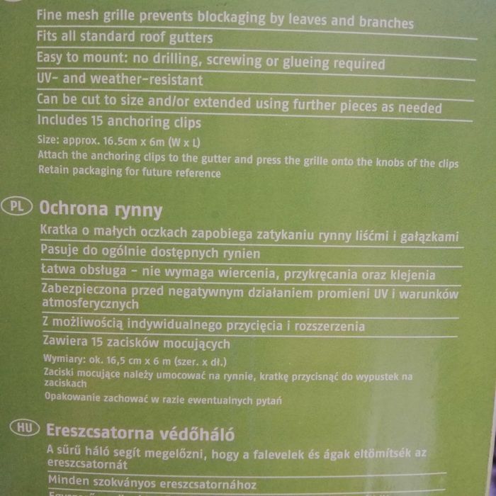 Siatka ochronna na rynnę 6m