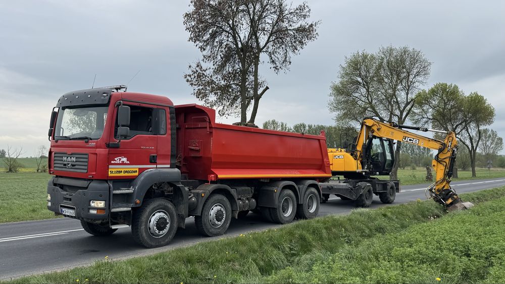 Usługi koparką, roboty ziemne, wyrywanie karp, wyburzenia, transport, zamiatanie dróg i chodników