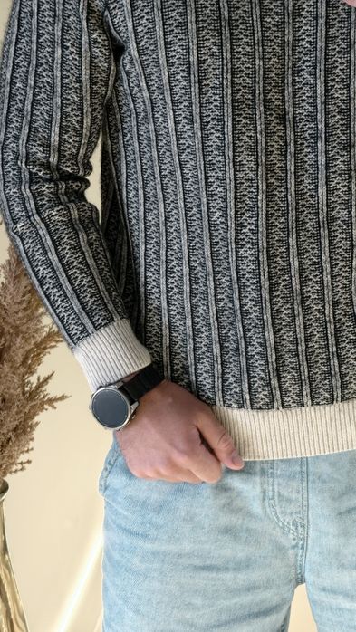 Sweter męski Ted Baker 3 M w pasy strukturalny premium bawełna wełna casual