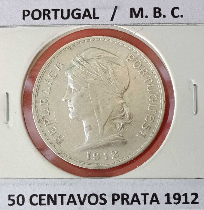 Moeda de 50 Centavos da 1⁰ República Portuguesa 1913  Prata