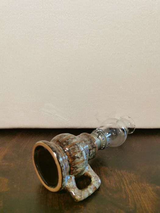 Ceramiczna lampa oliwna, w kolorze oliwkowo-brązowym, solidna