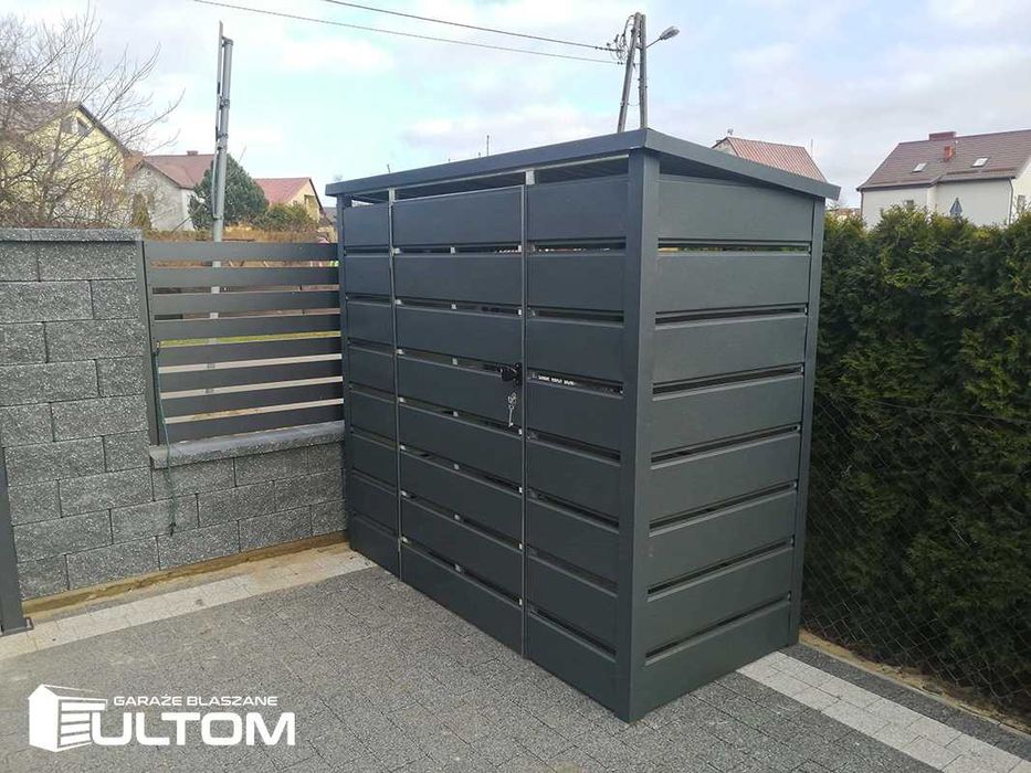 Wiata śmietnikowa blaszana, schowek na pojemniki na śmieci, śmietnik