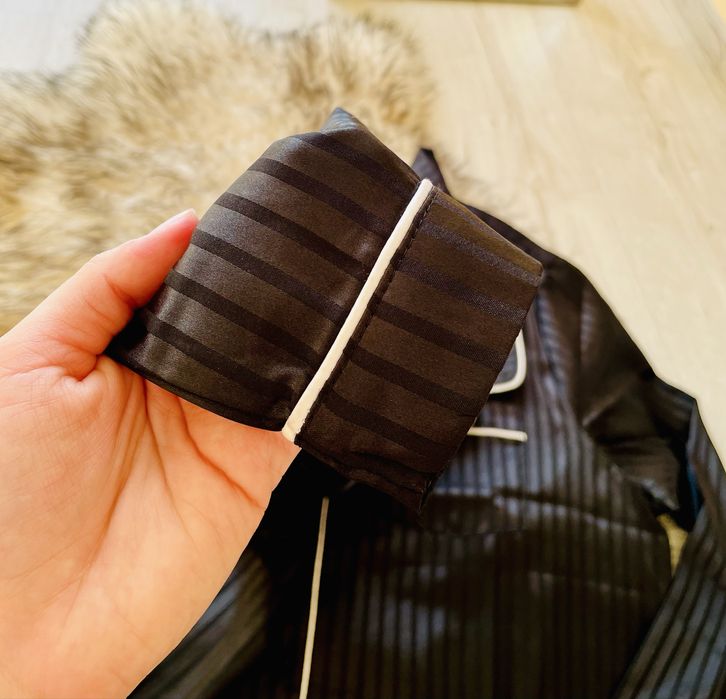 Czarna jedwabna koszula nocna piżama do spania rozpinana w paski XL