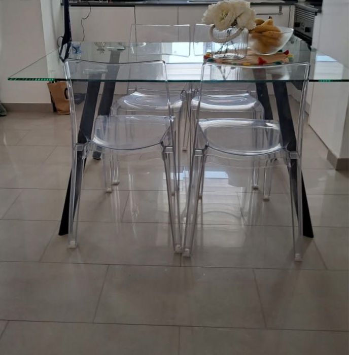 Mesa rectangular de jantar vidro duplo de sala